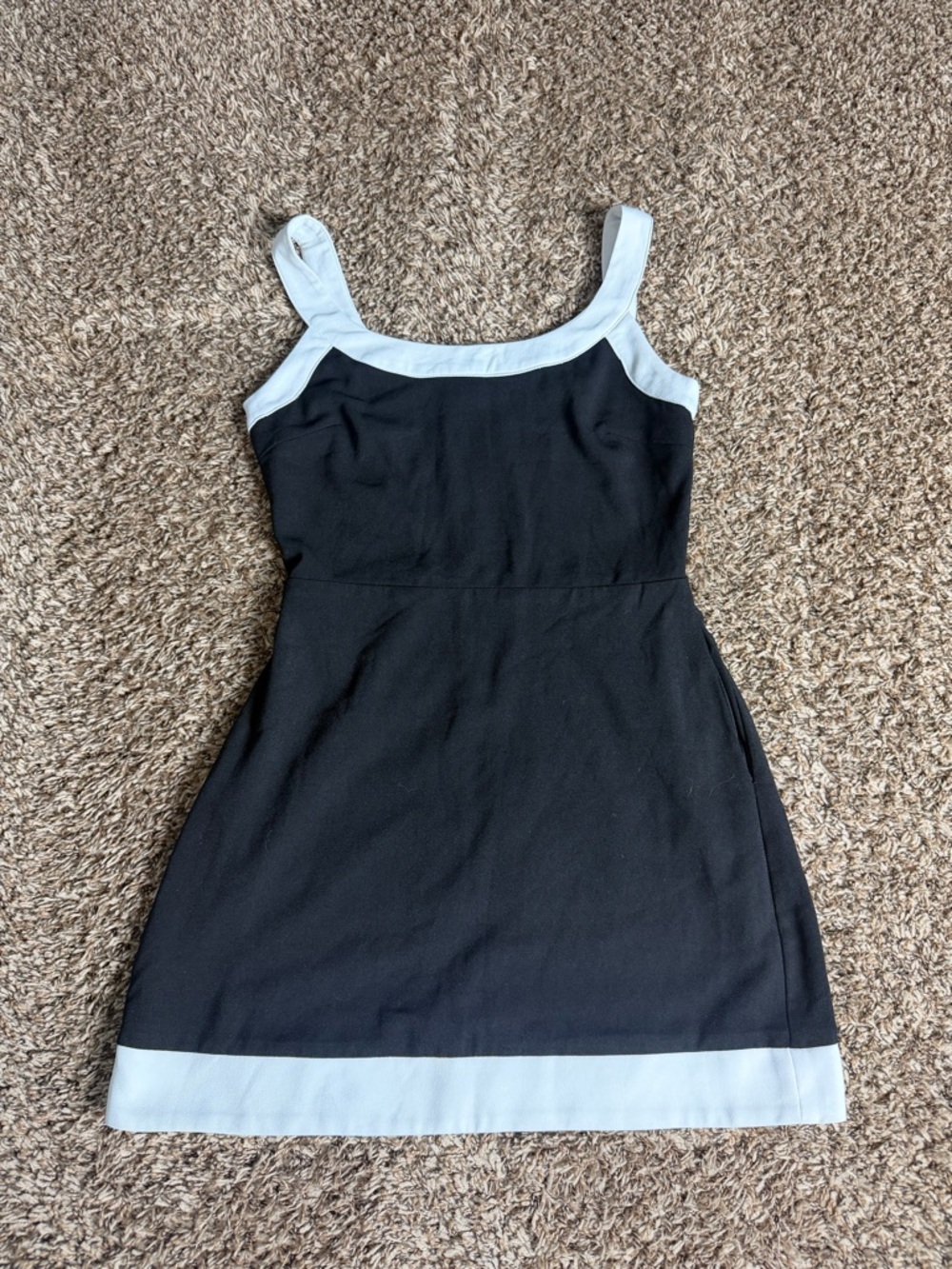 Lulu's Black Mini Dress with White Trim and Pockets
